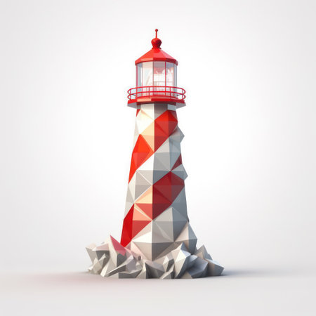 lighthouse low poly style isolated on white background 3d render illustrationの素材