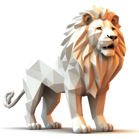 Lion in low poly style isolated on white background. 3d illustrationの素材