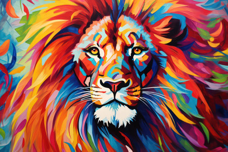 Lion. Colorful painting on canvas. Abstract background. Illustration.の素材