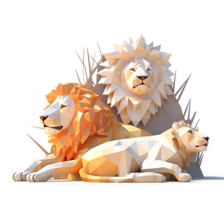 Lion and lioness on a white background. 3d renderingの素材