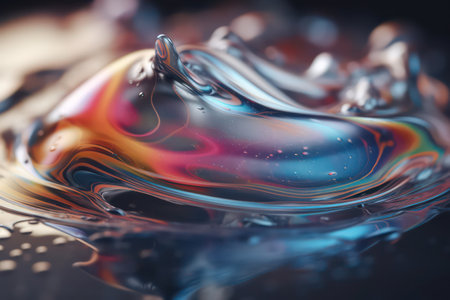 Close-up of oil drops on water surface. Abstract background.の素材