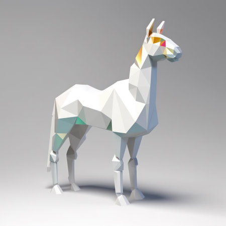 Polygonal alpaca on gray background. 3d illustrationの素材