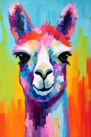Illustration of a llama in front of a colorful background.の素材