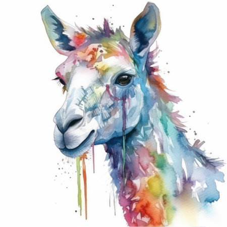 Watercolor llama. Hand drawn illustration isolated on white background.の素材