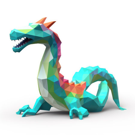 Polygonal dragon isolated on white background. 3D rendering.の素材