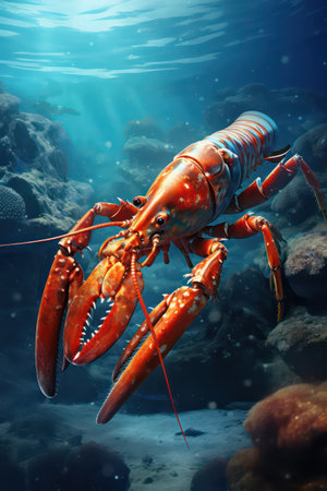 Lobster in the ocean. Underwater life. 3d renderingの素材
