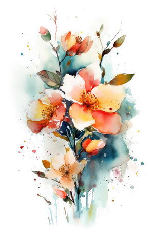 Greeting card with watercolor flowers. hand-drawn illustration.の素材