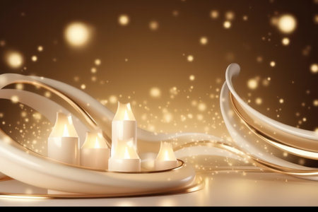 Abstract gold background with glowing candles. 3D illustration. Luxury background.の素材