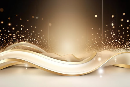 Abstract background with golden waves and bokeh. Vector illustration.の素材