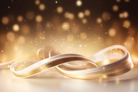 Golden ribbon on a bokeh background. 3d rendering.の素材