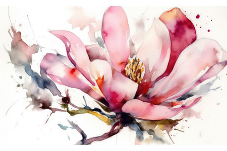 Watercolor illustration of magnolia flower. Hand painted watercolor illustration.の素材