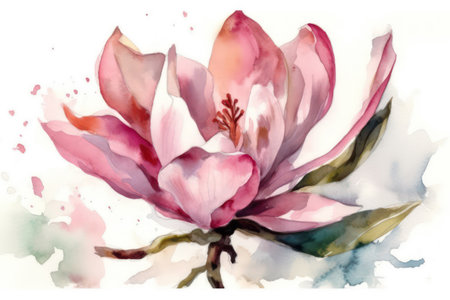 Watercolor illustration of magnolia flower. Hand drawn watercolor illustration.の素材