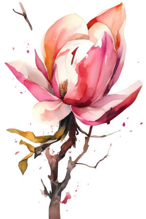 Watercolor magnolia flower. Hand painted illustration isolated on white backgroundの素材