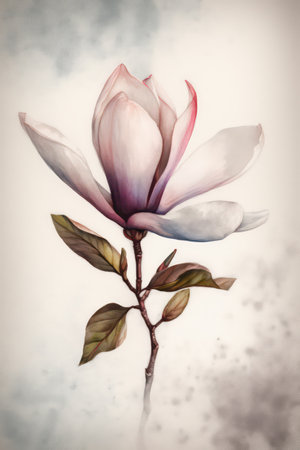 Magnolia flower in vintage style. Spring flowers. Digital painting.の素材