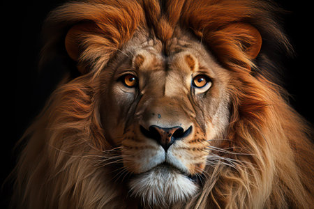 Portrait of a lion on a black background. Close-up.の素材