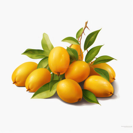 Mango fruits with leaves isolated on white background. Vector illustration.の素材