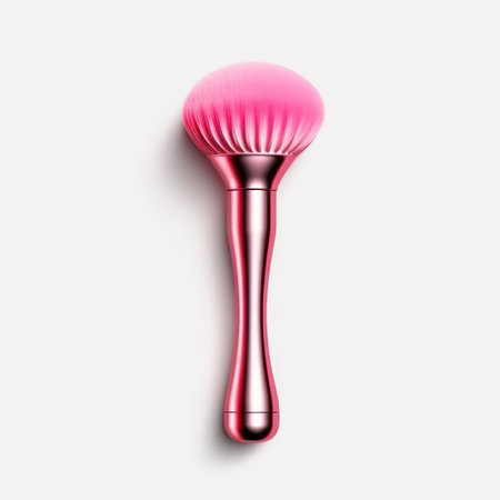 Realistic pink makeup brush isolated on white background. Vector illustration.の素材