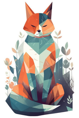 Cute fox in the forest. Vector illustration for your design.の素材