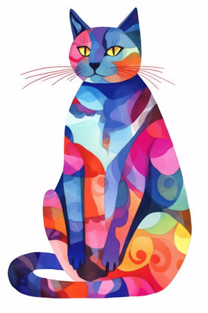 Colorful cat on a white background. Vector illustration of a cat.の素材