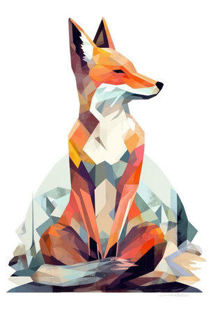 Illustration of a fox in low poly style. Vector image.の素材