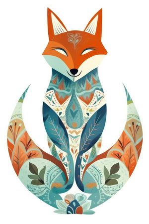 Cute fox with abstract floral pattern. Vector illustration for your designの素材