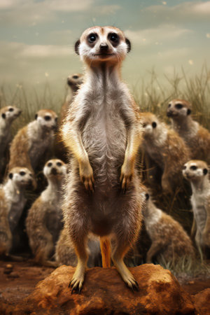meerkat standing on a rock and looking around. 3d illustrationの素材