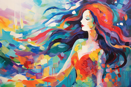 Beautiful young woman with long hair. Colorful vector illustration.の素材