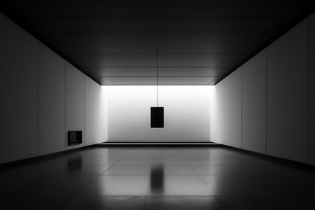 Empty room with black and white walls and floor. 3d renderingの素材