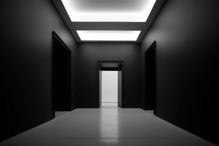 3D rendering of a dark corridor with a light coming from the endの素材
