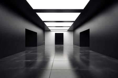 Empty room with black walls and white floor. 3d rendering.の素材