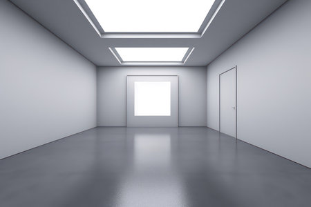 Empty room with white walls and floor, 3d render, square imageの素材