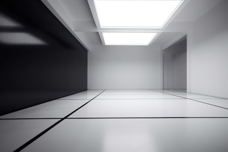 3d render of empty room with white floor and black wall.の素材