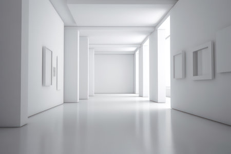 White empty room with white walls, floor and ceiling. 3d renderingの素材