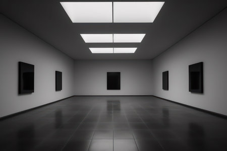3d render of empty room with white wall and black tile floorの素材