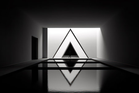 3d rendering of an abstract door in a dark room with lightの素材