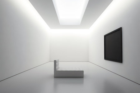 3d render of empty room with white wall and black picture frameの素材