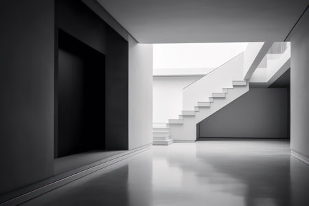 Black and white interior with stairs. 3D rendering. Mock upの素材