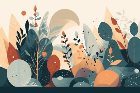 Flat design vector illustration concept of nature, environment, ecology, environment. Abstract background with plants and leaves.の素材