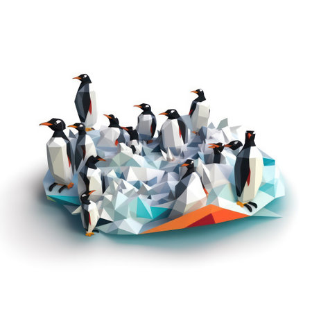 Penguins on iceberg. Polygonal design. Vector illustration.の素材