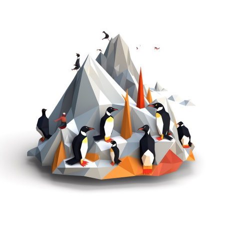 Pyramid of penguins on the background of the mountain. Vector illustration.の素材