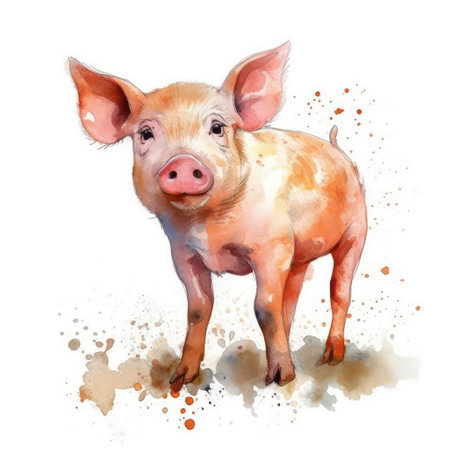 Pig. Hand drawn watercolor illustration isolated on white background.の素材