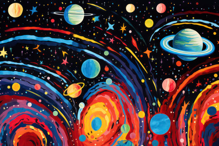 Cartoon space background with planets, stars and constellations.の素材