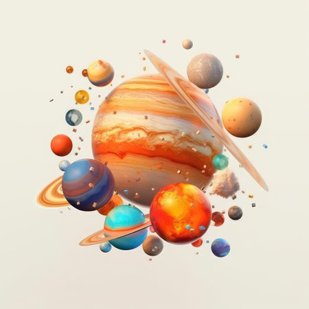 Solar system with planets, stars and galaxies. 3D illustration.の素材