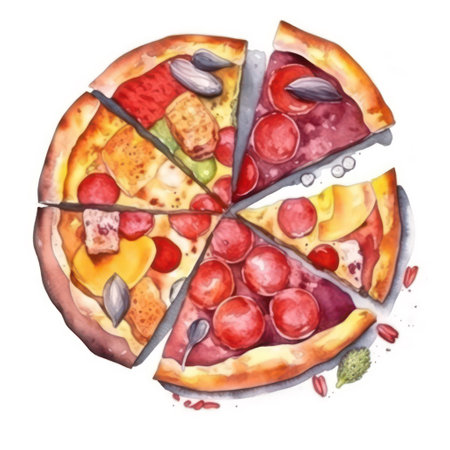 Watercolor pizza isolated on white background. Hand-drawn illustration.の素材