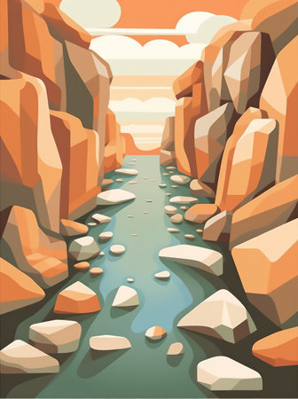 River in the mountains. Cartoon style. Vector illustration for your designの素材