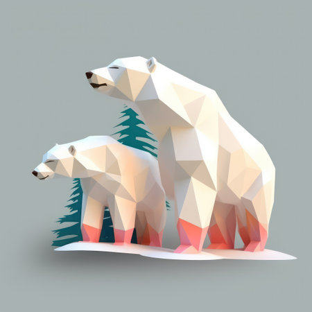 Polygonal polar bear, low poly style, 3d illustrationの素材