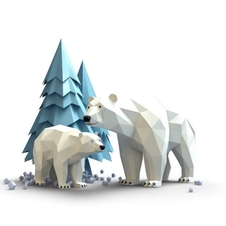Polar bears on a white background. 3D illustration, 3D rendering.の素材