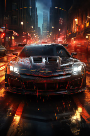 Car on the road in the city at night. 3d renderingの素材