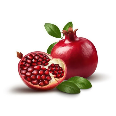 Pomegranate with leaves isolated on white background. Vector illustration.の素材