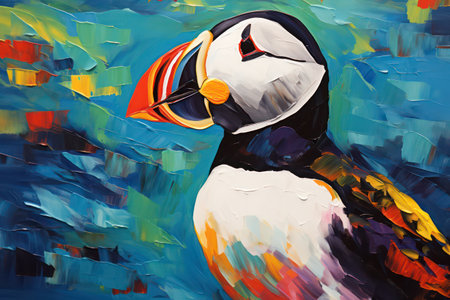 Puffin - Fratercula arctica - colorful paintingの素材